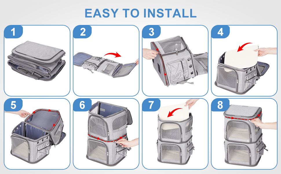 Рюкзак для котів на 2 котів, 2-в-1, знімний подвійний відсік, до 12 кг, переноска, для товстих котів, з вентиляцією, XL, сірий