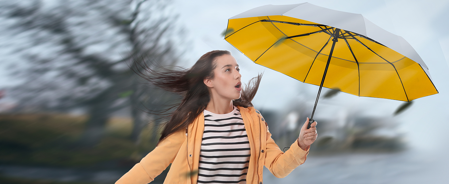 TECKNET Штормовий парасолька: великий автоматичний парасолька з 10 спицями, 104 см, стійкий до вітру, компактний, для подорожей, гольфу, чоловічий та жіночий (сріблястий&жовтий)