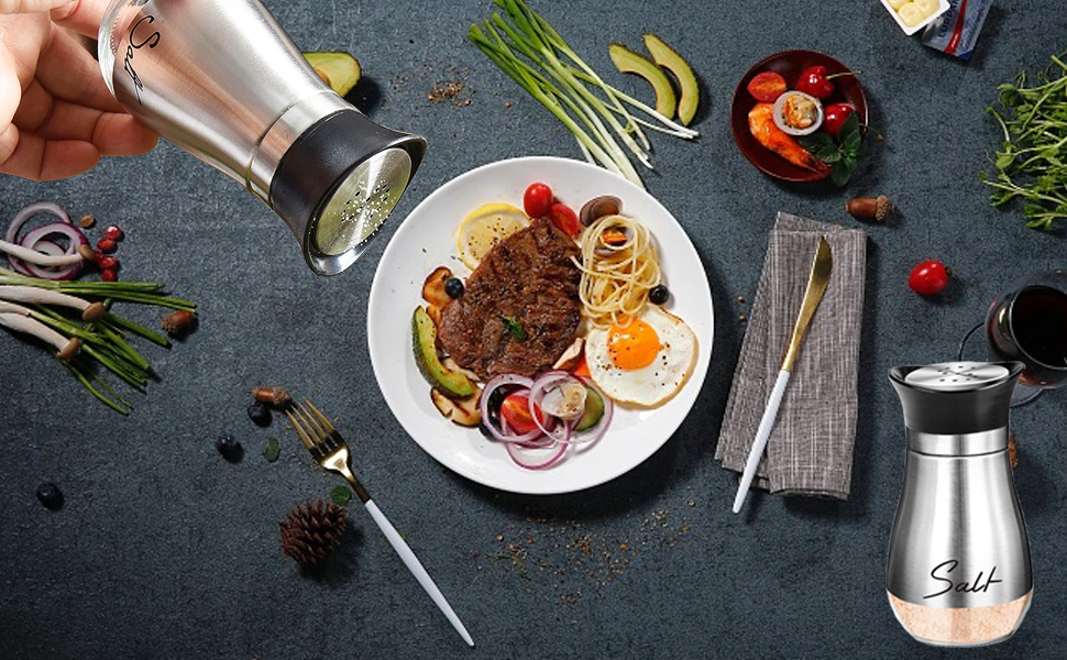 Набір для солі та перцю з нержавіючої сталі з скляною пляшечкою, дозатор спецій, аксесуари для кухні, дому, ресторану, обіднього столу (сріблястий)