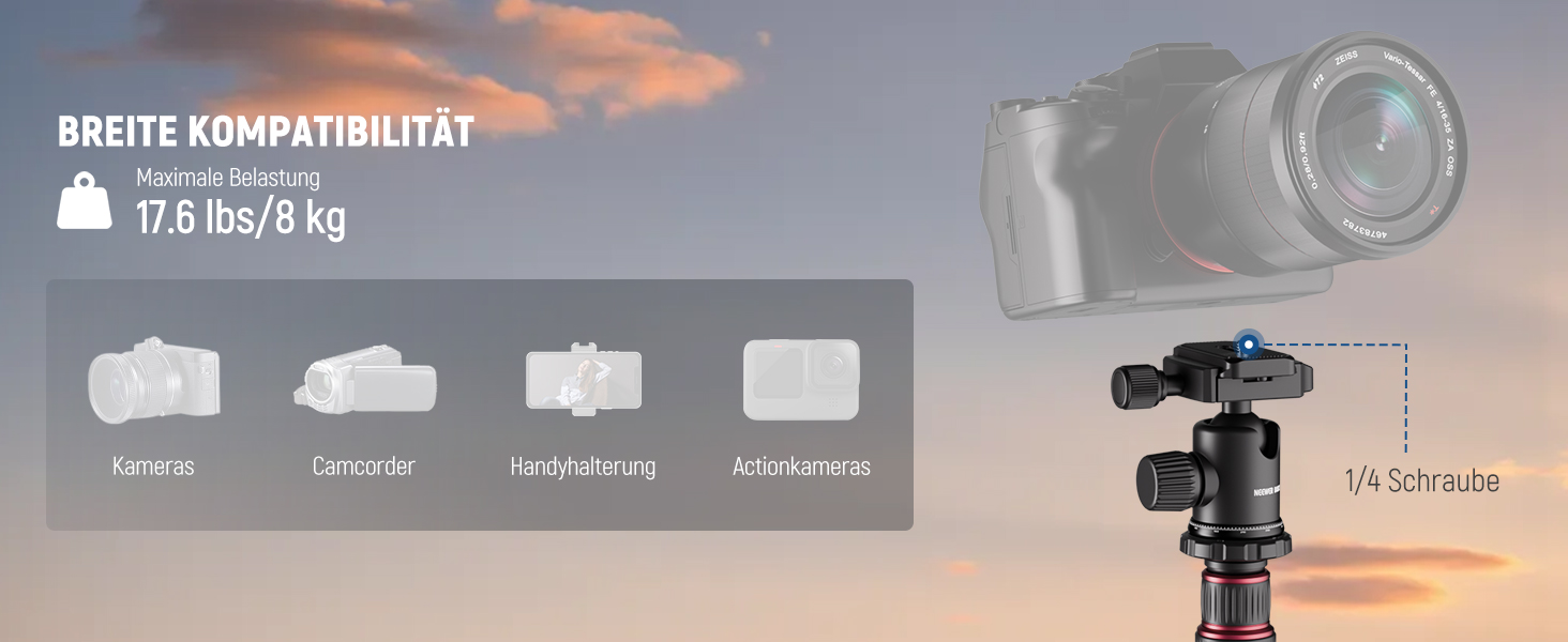 Штатив для камери NEEWER Basics з моноподом, 71' (22 см) з алюмінію, важкий, портативний, для подорожей, DSLR, мобільний телефон, 360° кульова головка, кріплення для телефону, сумісний з iPhone, для зйомки відео