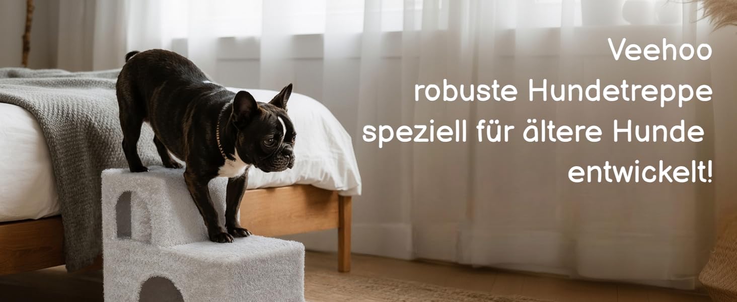 Сходинки для собак Veehoo: 3 сходинки, ліжко, печеринка, для маленьких собак та котів, сірий, 67x34x52 см, до 45 кг