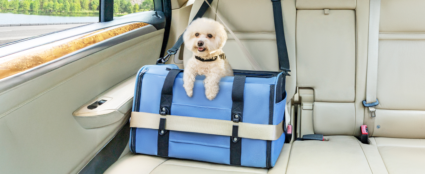 Транспортна переноска для кота/собаки Petsfit - складана переноска для авто з м'яким килимком, синього кольору