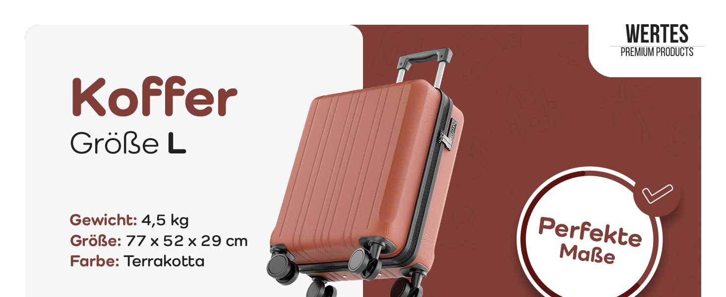 Чемодан великий 100L з TSA замком, жорсткий корпус, подвійні колеса, валіза на колесах (77см, теракотовий)