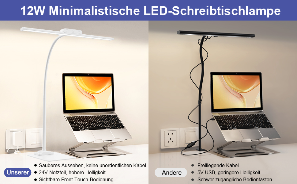 LED Desk Lamp with Adjustable Brightness - 1200 Lumens, Dual Head, Clamp-On for Home Office, Eye Protection, Gooseneck Design, 5 Color Temperature Settings, Metal Base