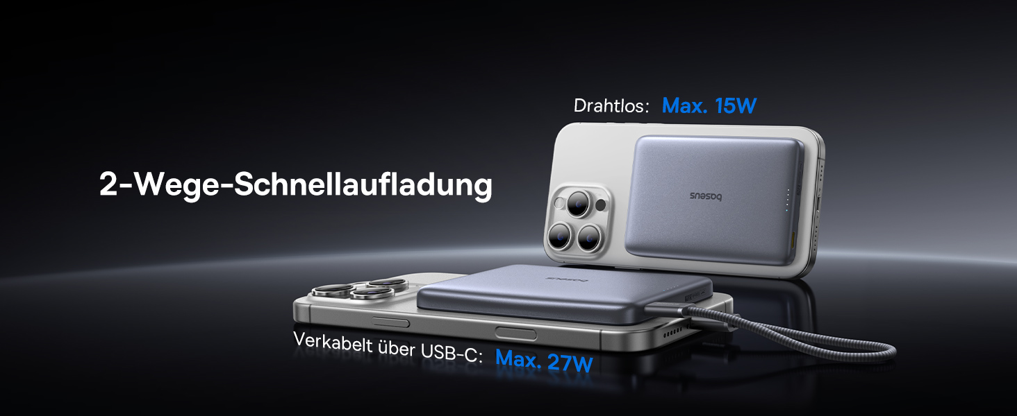 Power Bank Baseus Picogo AM41: 10000mAh, Qi2 Magsafe, 27W PD, бездротова зарядка 15W, USB-C, для iPhone 17/16/15/14/13/12, Space Gray