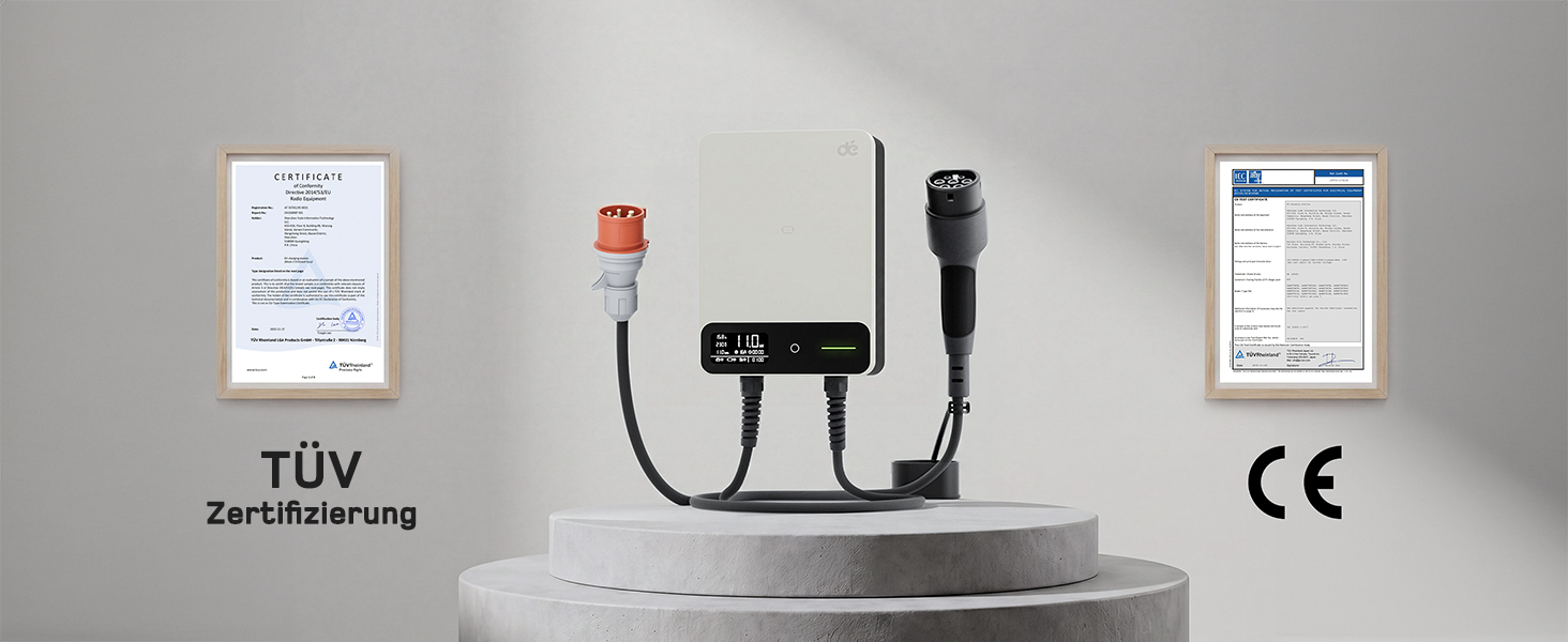 Wallbox 11 кВт з Wi-Fi та кабелем Type 2 7,5м, 3-фазне зарядне для електромобілів (BEV/PHEV), 6-16A, 400V, RCD Type A 30mA/DC 6mA, IP54, чорний. Зарядна станція для дому.