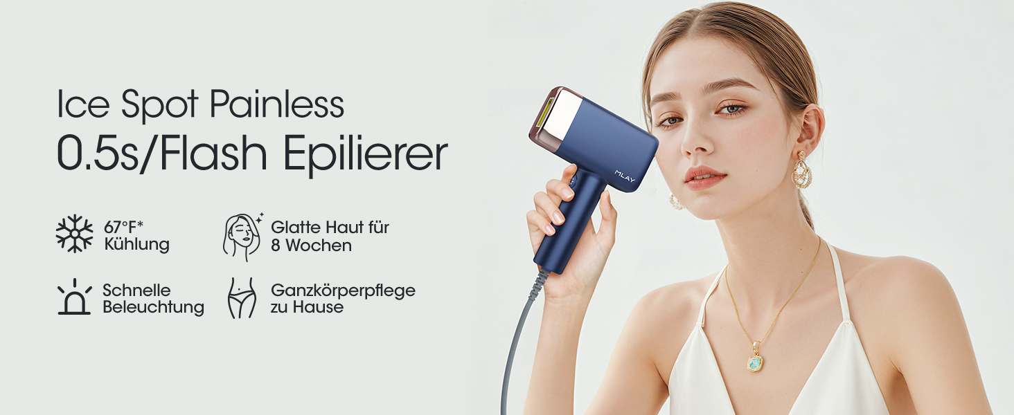 Пристрій для епіляції IPL Laser, 0,5 сек./імпульс, безболісна епіляція з охолодженням, 2 насадки для обличчя та бікіні. Підходить для обличчя, під пахвами, на ногах, зона бікіні.