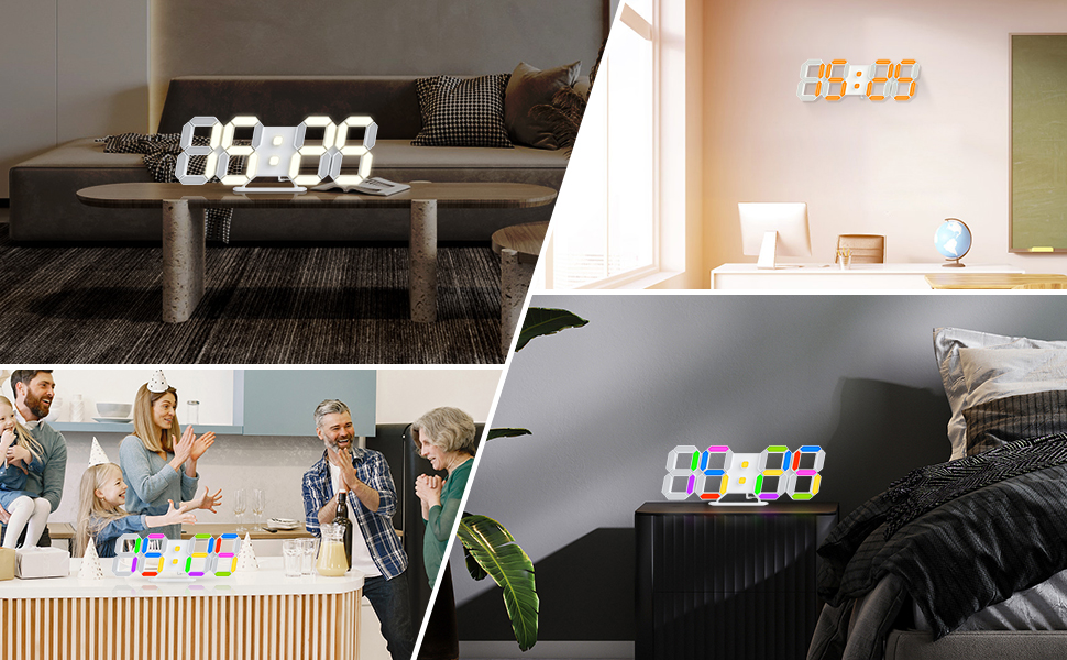 3D LED годинник-будильник EDUP HOME 9,7'' з RGB підсвіткою, безшумний, цифровий, USB, 7 кольорів, дата, температура, додаток і пульт, для спальні, вітальні, офісу