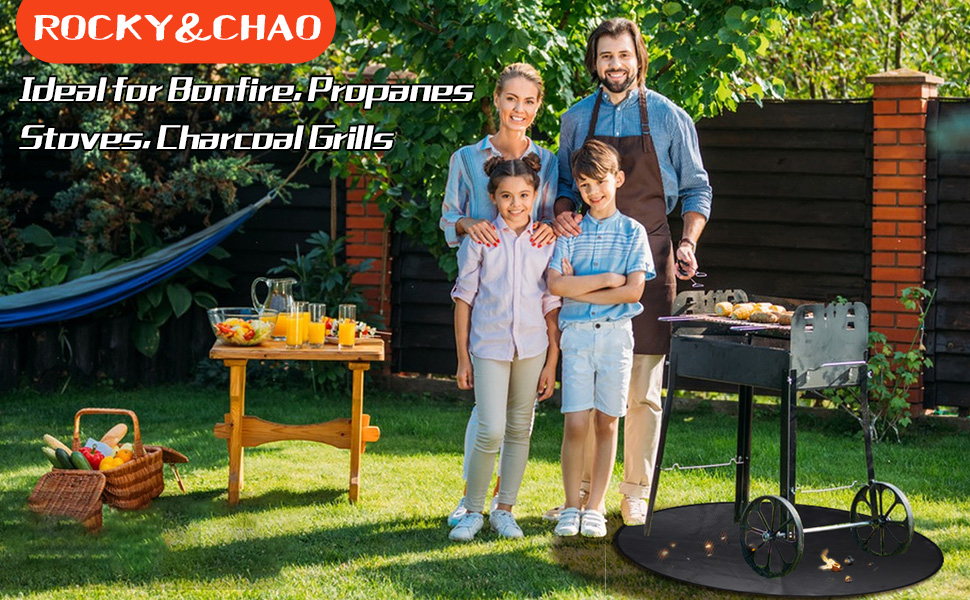 Вогнетривка підкладка ROCKY&CHAO 152x107 см, захисний килимок від вогню 3-шаровий (скловолокно та алюміній) для гриля, барбекю, кемпінгу та захисту підлоги