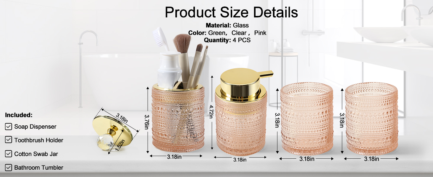 Набір аксесуарів для ванної кімнати Dasiton (4 шт.) з дозатором для мила, тримачем для зубних щіток, стаканом для полоскання та контейнером для ватних паличок (зелений/рожевий)