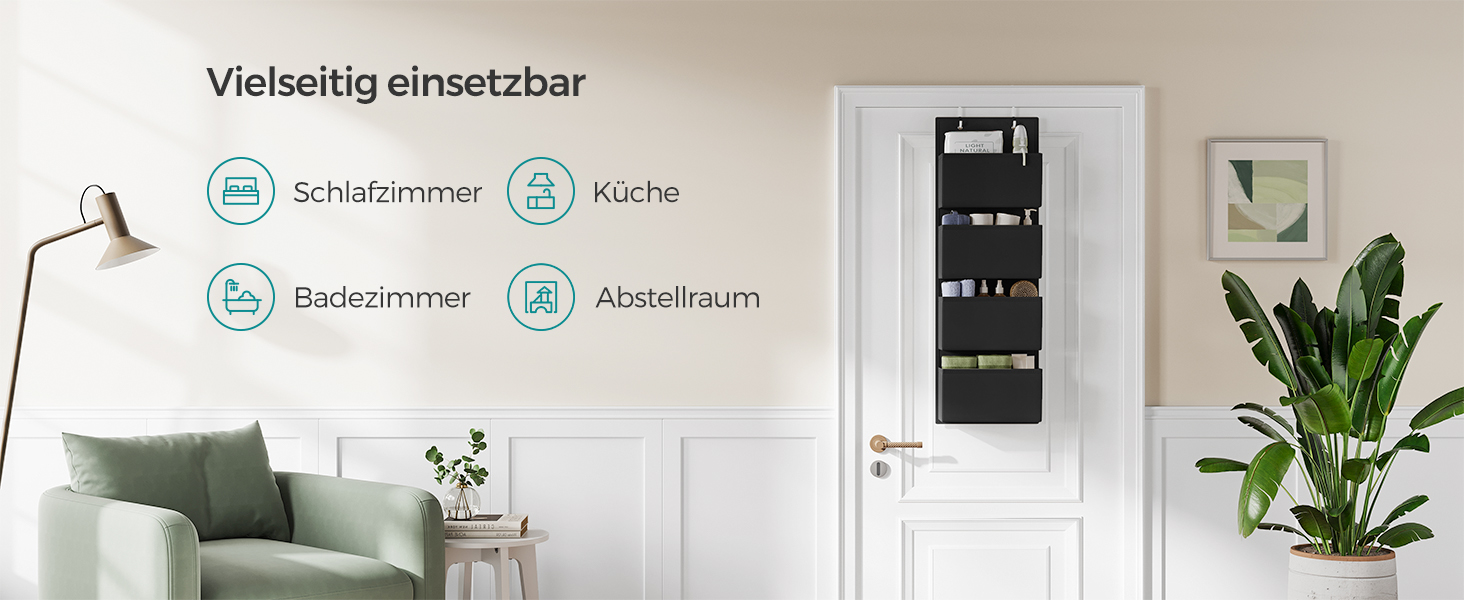 Органайзер для шафи SONGMICS з 4 кишенями, підвісна полиця, органайзер для гардеробу, підвісне зберігання, органайзер для дверей, спальня, вітальня, 2 x 33,5 x 00 см, RDH04G (2, Чорний)