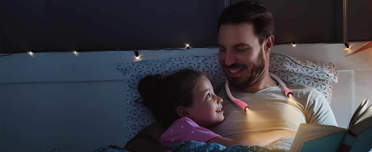 Ліхтар на шию LUXJET LED для читання, в'язання, ремонту – акумуляторний, 3 кольори, регульована яскравість (Рожевий)