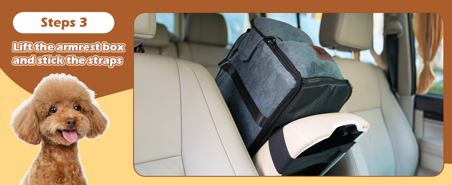 Автокрісло для собак та котів, до 6 кг, знімний та миючий чохол, для середньої консолі, замша