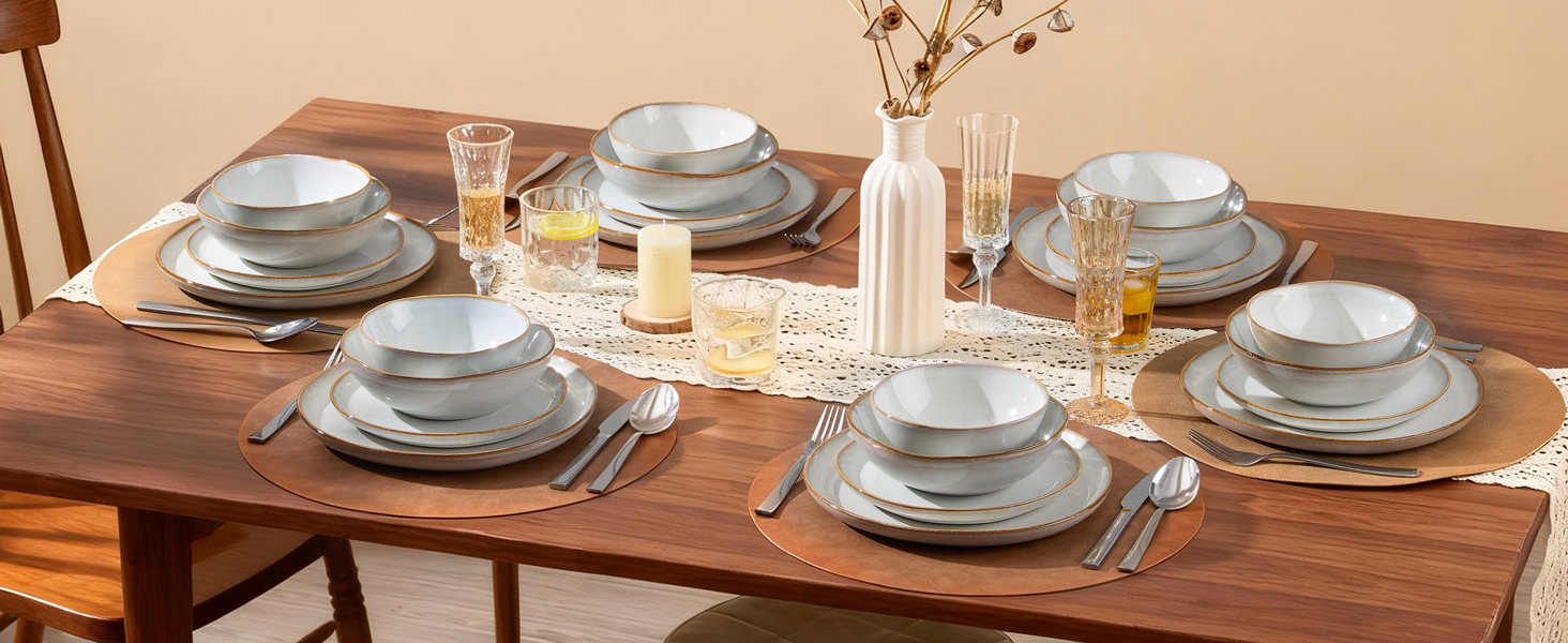 Сервіз Joyfair на 6 осіб, 24 предмети, кераміка, тарілки для їжі, десертні тарілки, миски для каші, сумісний з мікрохвильовою піччю та посудомийною машиною, колір: реактивне мушлеве біле