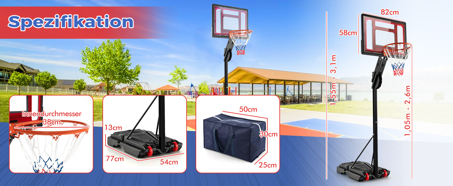 COSTWAY Adjustable Height Basketball Stand - Outdoor Basketball Hoop with Stand & Wheels, Weighted Base, Mobile Basketball System for Kids & Teens - Includes Ball & Pump