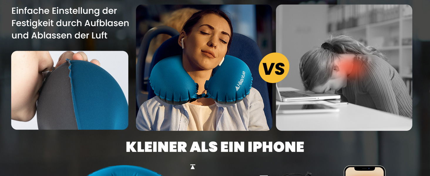 Надувна подушка для шиї HIKENTURE для подорожей літаком, потягом - сірий, темно-синій