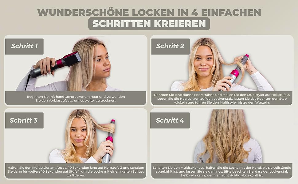 Набір для укладки волосся 5 в 1 Warmluftbürste Set: фен-щітка, плойка для локонів, 3 температурні режими, Auto-Wrap, негативні іони, 1000 Вт, захист від пошкодження