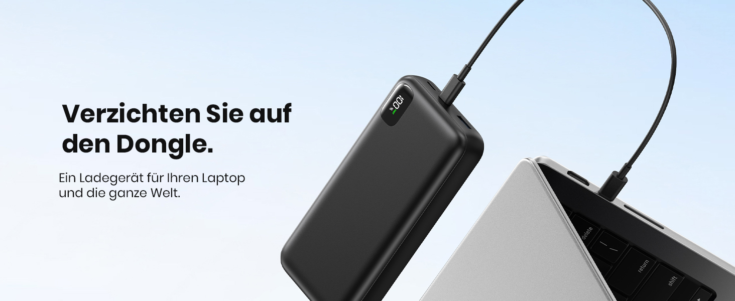 Power Bank A ADDTOP 20000mAh 65W: зарядний пристрій для ноутбука, iPhone, iPad. 2 USB-C, 1 USB-A. Чорний