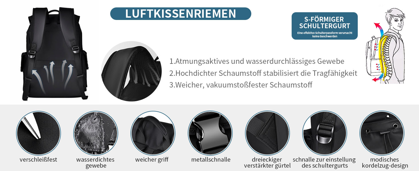 Чоловічий та жіночий рюкзак Vintage 17.3 дюйми, водонепроникний, для ноутбука, школи, подорожей, чорний