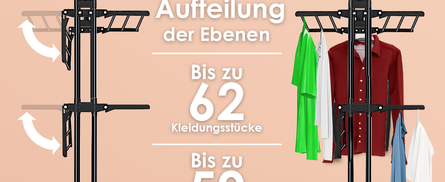 Кесер® Сушилка для білизни з колесами - тур-модель, 4 яруси, 2 обертові крила, 6 розкладних рівнів, білий/антрацит (чорний)