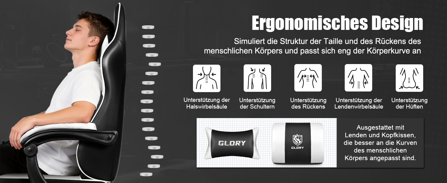 Геймерське крісло з підставкою для ніг, біле, до 150 кг - Ergonomischer Gaming Stuhl