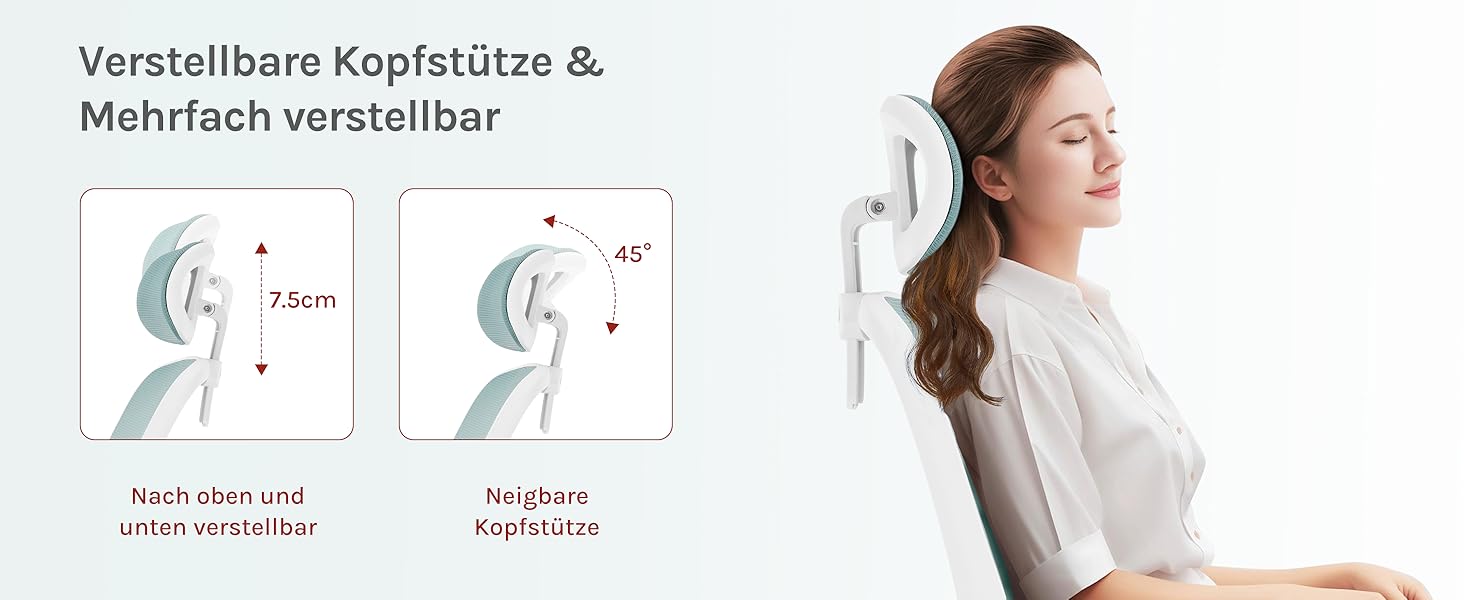 Крісло офісне WOLTU ергономічне з регульованою підголовником та підтримкою попереку, функцією гойдання, для офісу, витримує 150 кг (Блакитне)