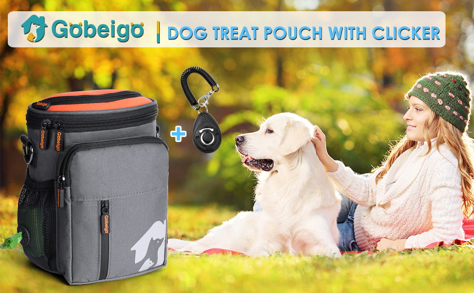Набір для собак: ласощі Hundeleckerlis, кликер для тренувань, сумка на пояс з дозатором кульок, кишенька для ласощів (сірий/помаранчевий)