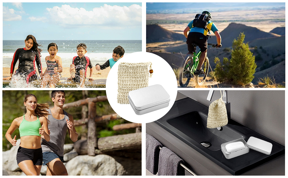 Алюмінієва мильниця з кришкою, підставка для мила та мішечок для мила з сизалю, нержавіюча сталь, для подорожей, підходить для твердого мила