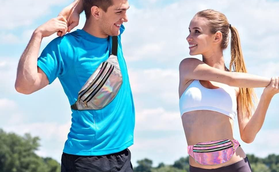 Сумка на пояс у стилі 80-х для жінок, лазерний дизайн, блискітки, регульований ремінь, водонепроникна, для відпочинку, подорожей, туризму (срібна)