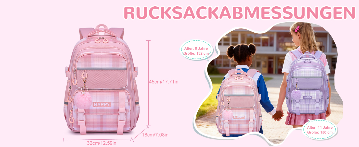 Шкільний рюкзак для дівчаток з візерунком, дихаючий та водовідштовхуючий рюкзак для 1-5 класів, Рожевий-01