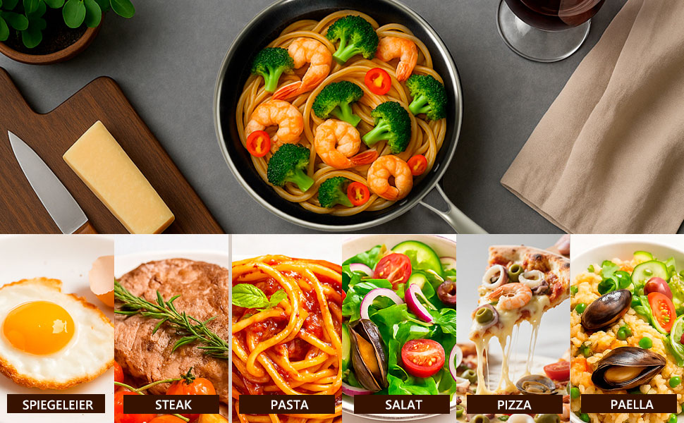 Сковорода з антипригарним покриттям 24 см з кришкою, нержавіюча сталь, безпечна для здоров'я, сумісна з усіма плитами, посуд без PFOA, срібна