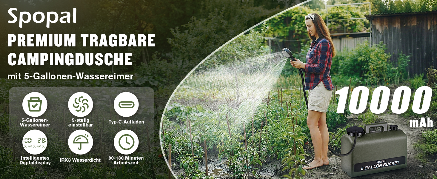 Портативна душова кабіна для кемпінгу з акумулятором 10000mAh та 20л баком. Комплект для відпочинку на природі, в авто та для миття тварин