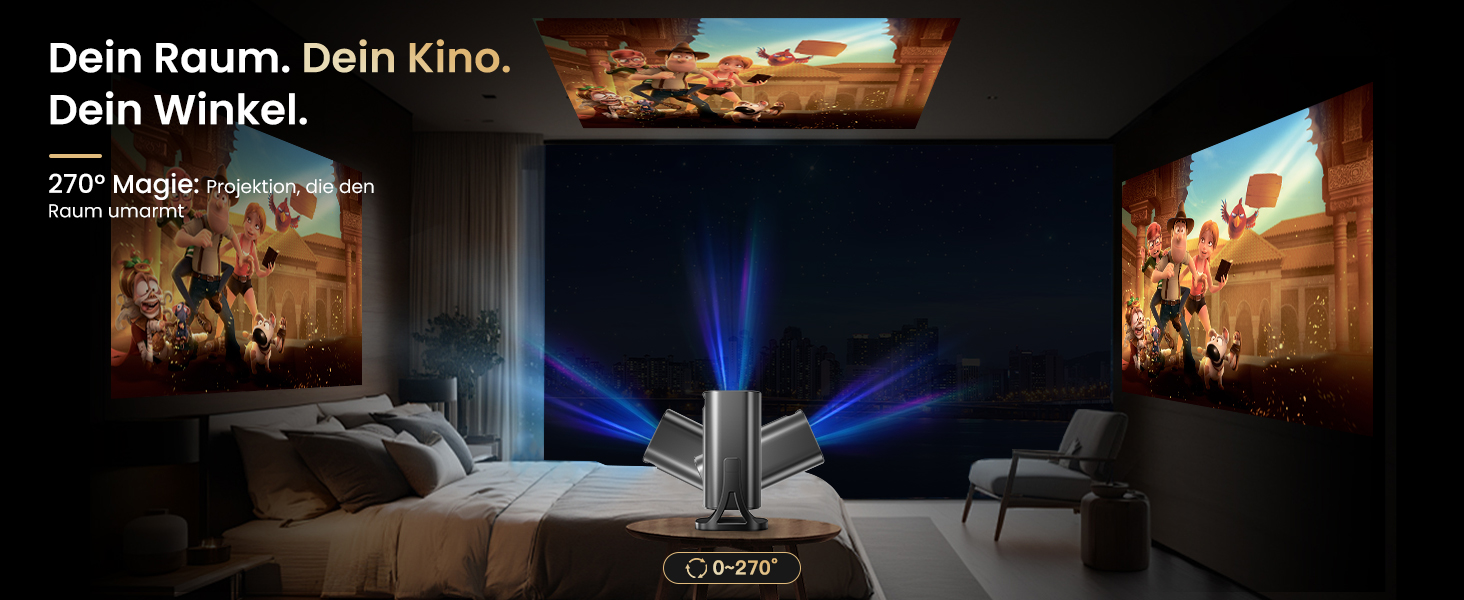 Міні проєктор Beamer 4K 1080p з Android 12.0, WiFi 6, Bluetooth 5.4, 22000 люмен, автокорекція трапецеїдальних спотворень, поворот 270°, підключення PC/HDMI/USB/TF, сірий