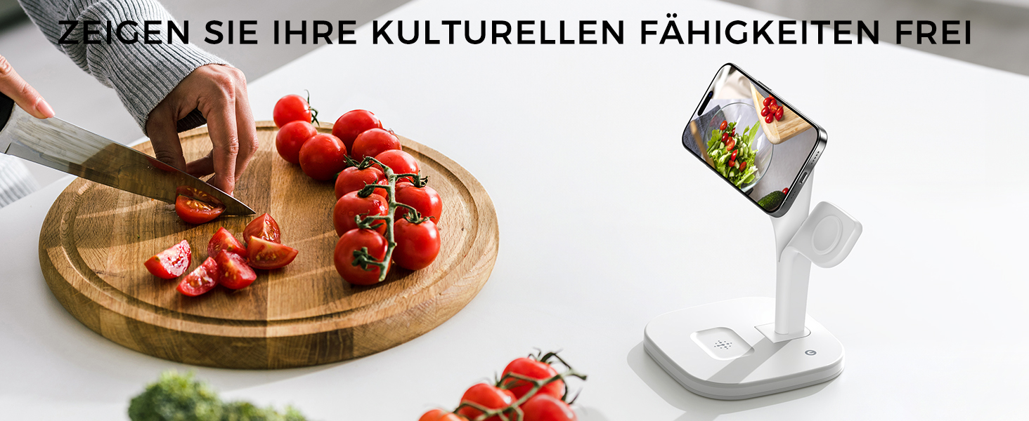 Зарядна станція 3-в-1 для Apple Watch та iPhone з MagSafe, білий колір. Підходить для iPhone 17, 16, 15, 14, 13, 12 Series, Apple Watch 11, 10, 9, 8, 7, 6, 5, 4, 3, 2, SE, Ultra, AirPods Pro/4/3/2. Потужність: 20W.