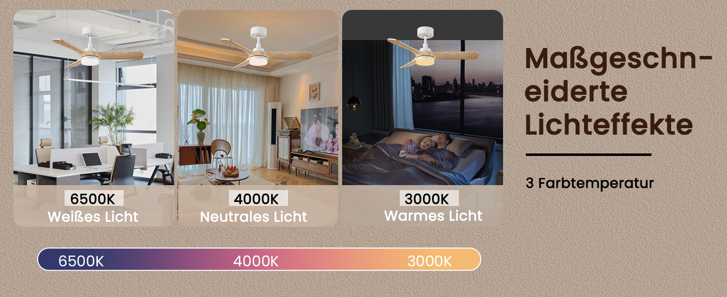 Стеляний вентилятор Holz з підсвіткою, тихий DC-двигун, 90 см, для вулиці, 3 дерев'яних лопаті, диммування LED 24W, пульт з пам'яттю, 6 швидкостей, таймер (світла текстура дерева, 75 см)