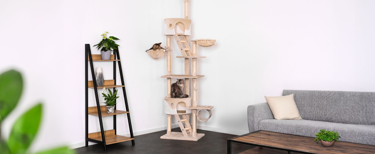 Драбина для котів Lionto XXL з сизалю та плюшу, 230-250 см. Комплектація: іграшкові м'ячики, дзвіночки, гамак, тунель, печери. Підходить для котів будь-якого розміру, сірий колір