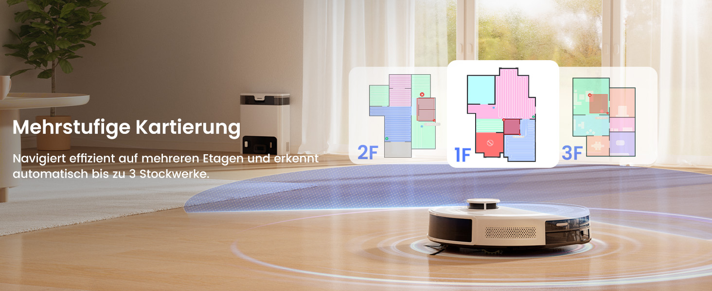 Робот-пилосос LEFANT M2 Pro з потужністю 6000 Па, автоматичною витяжкою сміття, лазерною навігацією та картографією, індивідуальним прибиранням, уникненням перешкод PSD, ідеальний для видалення шерсті тварин, білий