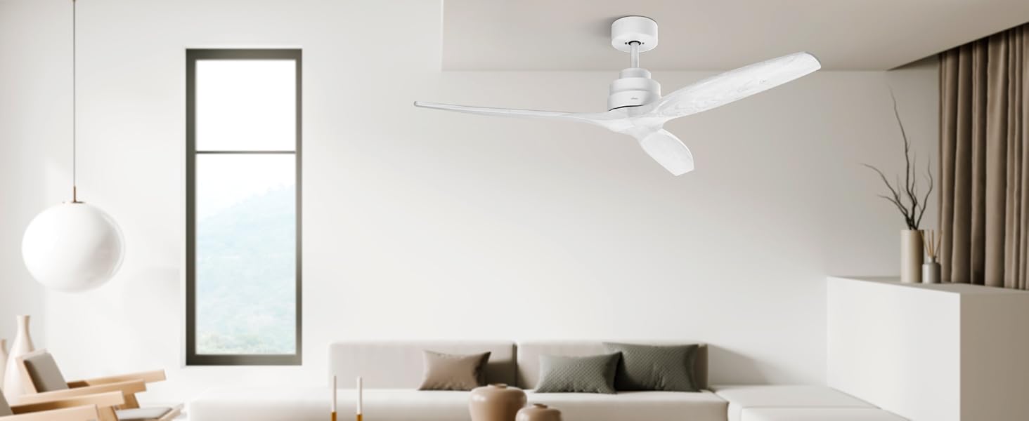 Стеляний вентилятор Ufesa, 40W, 6 швидкостей, надтихий, 3 дерев'яних лопаті 132см, літо-зима, таймер 8год, з пультом, без освітлення, білий