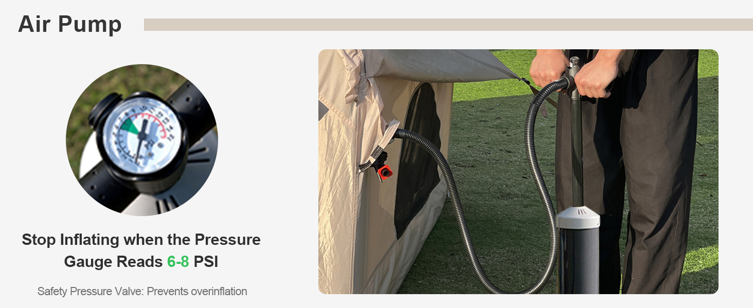 Надувний кемпінговий намет Glamping для 2/4/6/8 осіб 2025: швидкий монтаж, захист від дощу та москітної сітки, коричнево-бежевий