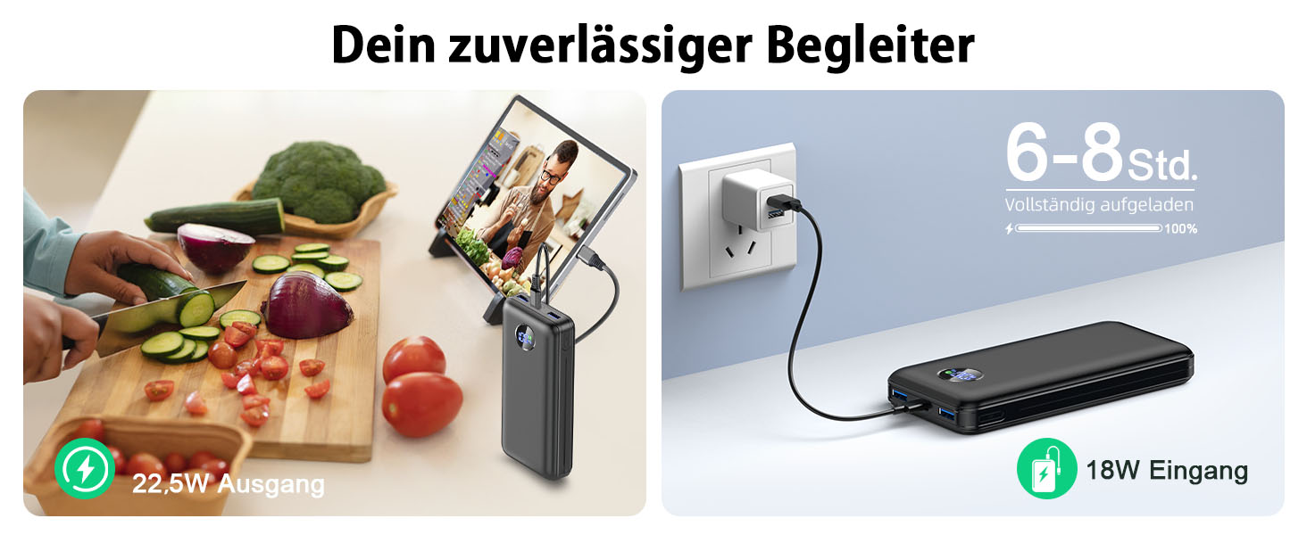 Power Bank 26800mAh з швидкою зарядкою 22.5W, USB-C, PD 3.0, QC 4.0, сумісний з iPhone та Samsung Galaxy