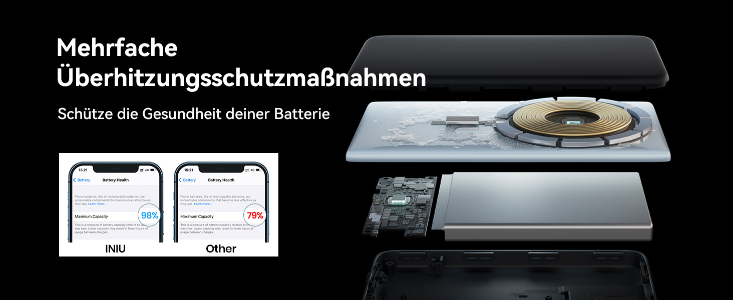 Power Bank INIU 5500mAh 20W з USB-C (вхід/вихід), магнітний акумулятор з підставкою для iPhone 16/15/14/13/12 Pro Max Mini, чорний