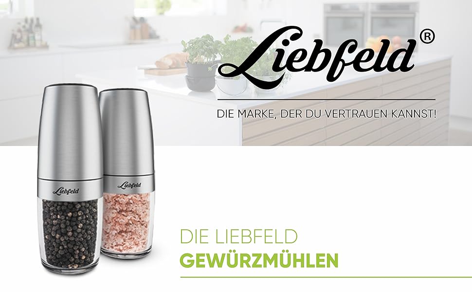 Електричні млини для солі та перцю Liebfeld (2 шт.) з датчиком нахилу - набір з нержавіючої сталі з керамічним жорном