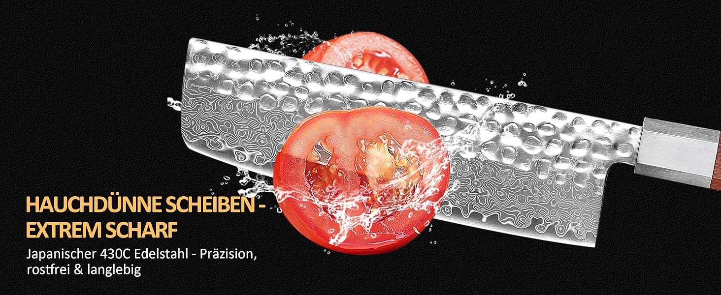 Кухонний ніж YOTSUBA Hackmesser 18 см, кухонний тесак з ергономічною ручкою Pakkawood, професійний ніж для м'яса та овочів, набір кухонних ножів 3 шт.