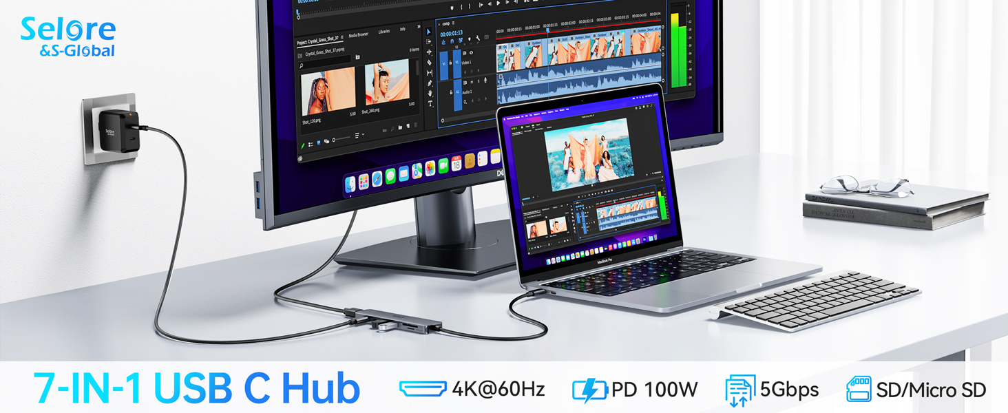 Док-станція для 2 моніторів, USB-C хаб 8 в 1: адаптер DisplayPort, HDMI, VGA, PD 100W, USB 2.0, для ноутбуків Dell, Thinkpad, Huawei