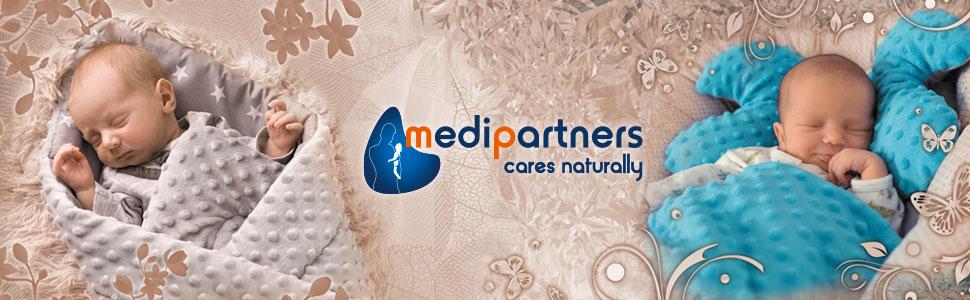 Універсальний комплект для дитячого візка Medi Partners: матрац-вкладиш, ковдра, 5-точкові ремені з накладками, ігрова дуга, Minky та бавовна, сірі зірки, для коляски і прогулянкової коляски