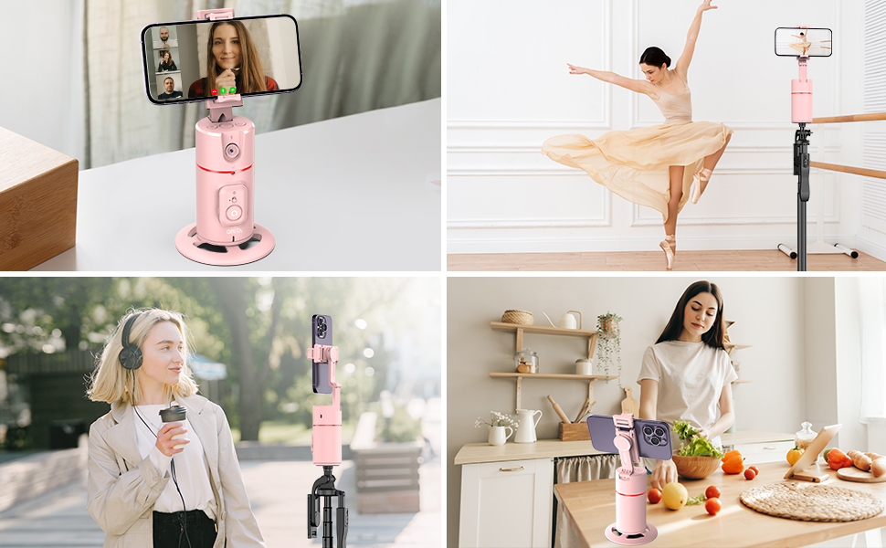 Автоматичне штатив для розпізнавання облич, без додатків, розумна підставка для телефону з пультом дистанційного керування, поворотна на 360° тримач для камери/смартфона, штатив для Vlogs/TikTok (Рожевий)