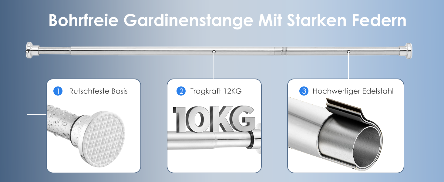Штанга для душу з нержавіючої сталі без свердління, телескопічна, 70-195 см, срібна