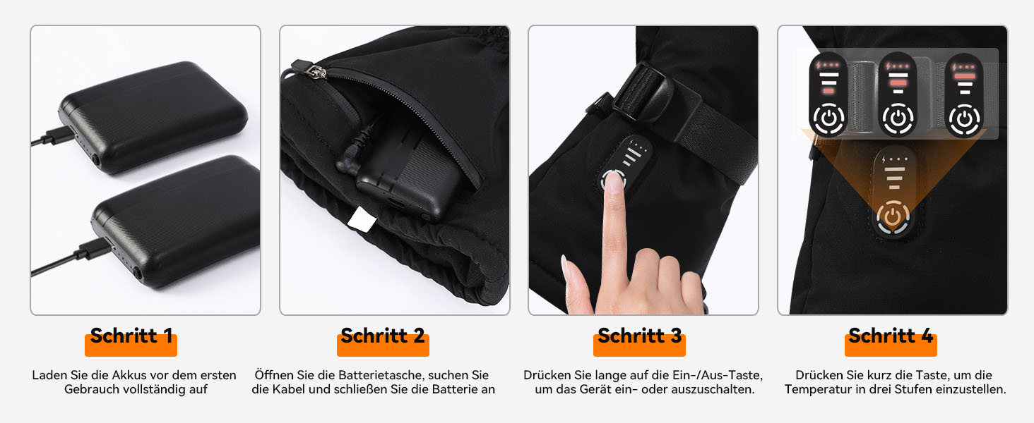 Електричні гріючі рукавички для чоловіків та жінок, з акумулятором 2600mAh, 3 режими нагріву, водонепроникні, чорні