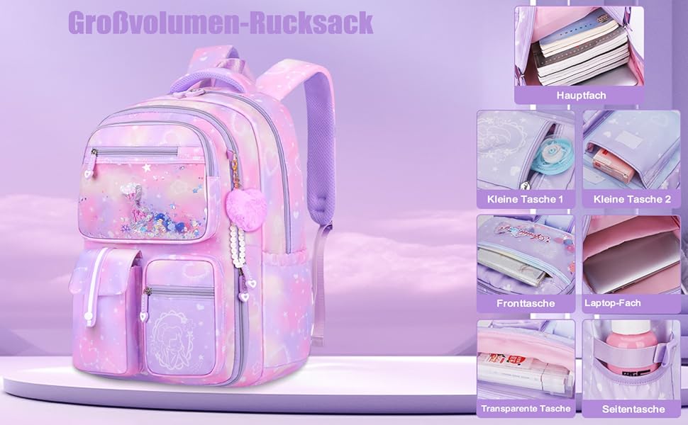 Дитячий рюкзак для школи для дівчаток, 2-15 років, рюкзак для підлітків, рюкзак для школи, рюкзак-трансформер, градієнт кольору фіолетовий