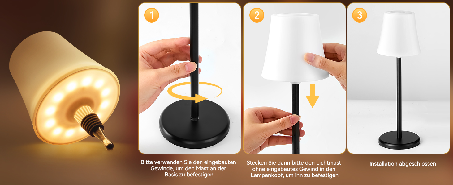 LED настільна лампа акумуляторна 2 шт, біла, IP54, диммування, сенсорне управління, для ресторанів, спальні